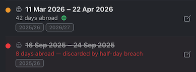Voyage discarded by half-day rule breach, with plain-English explanation